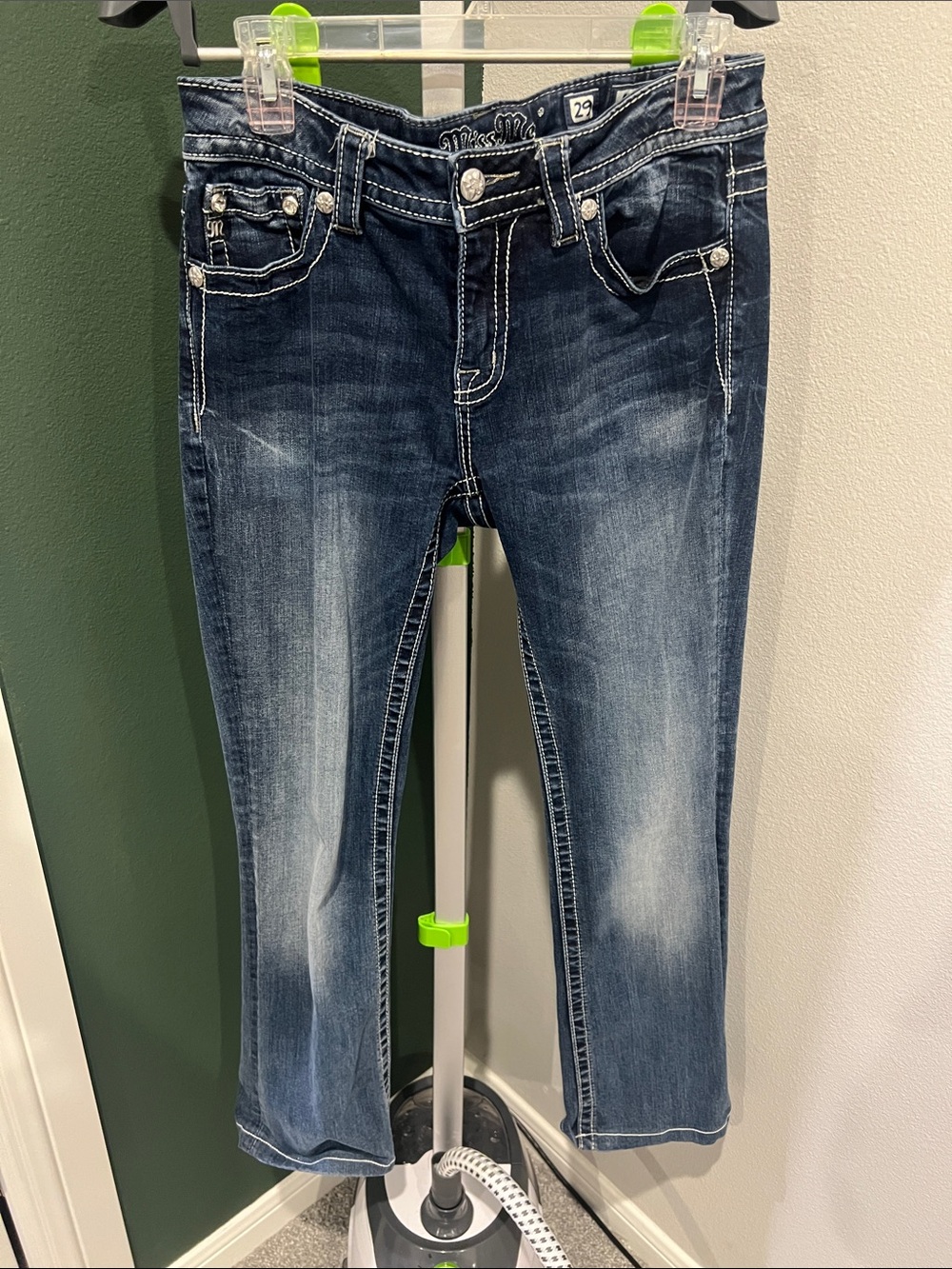 Miss Me Women's Faded Dark Blue Cropped Jeans